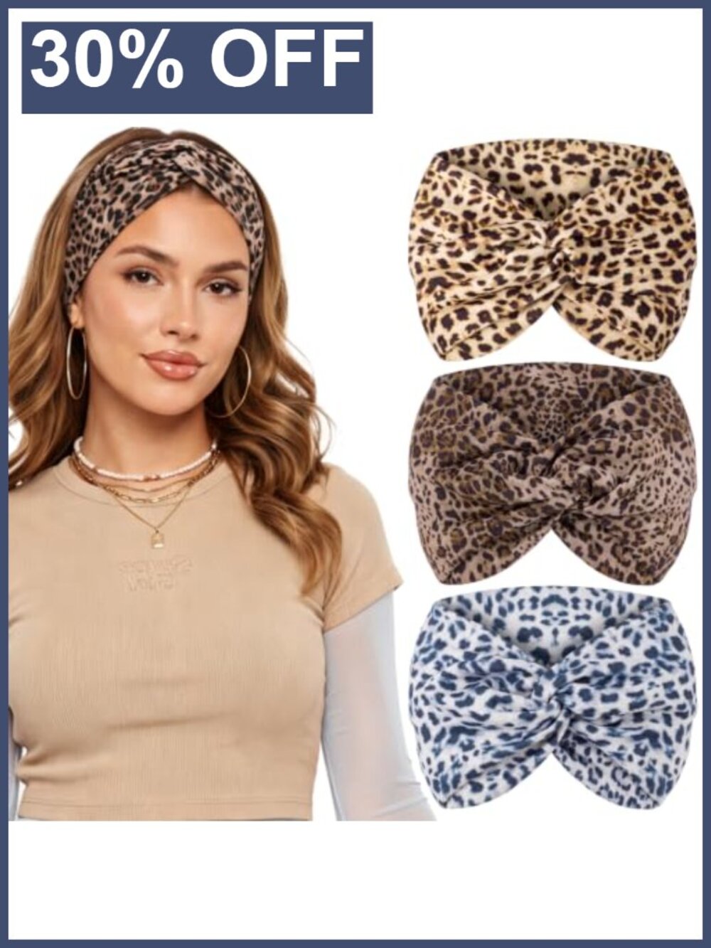 3 Pack Wide Leopard Print Headbands for Women Stretch Polyester Spandex